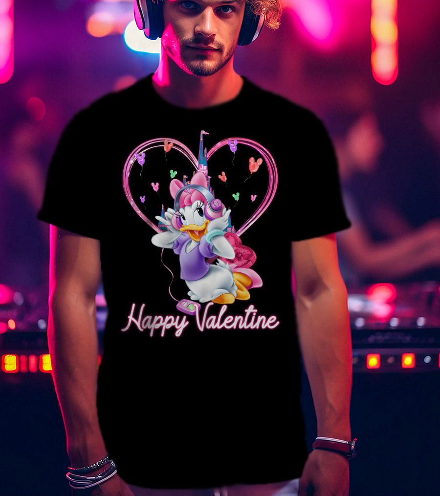 Daisy Duck Happy Valentine Balloons Castle Headphones T-Shirt