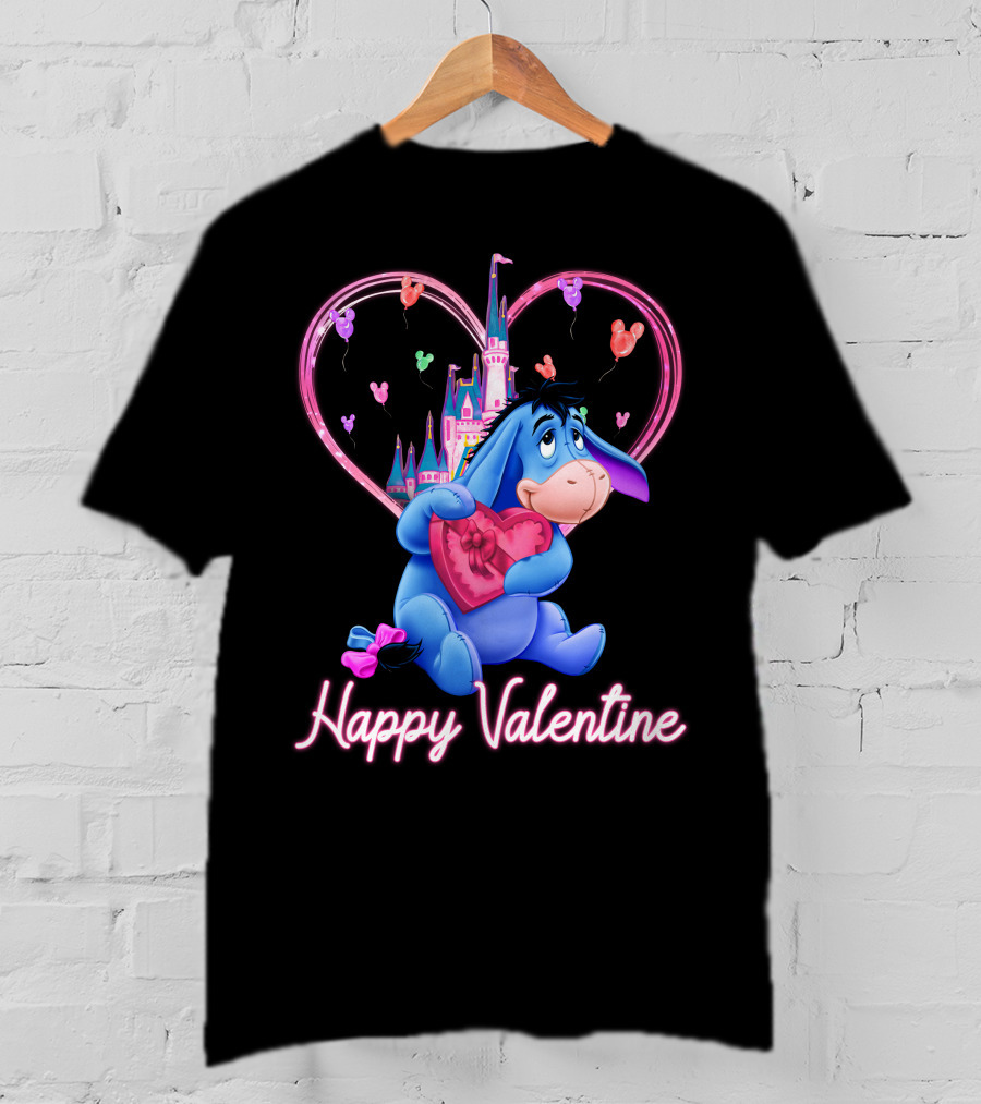 Eeyore Happy Valentine With Heart And Castle T-Shirt