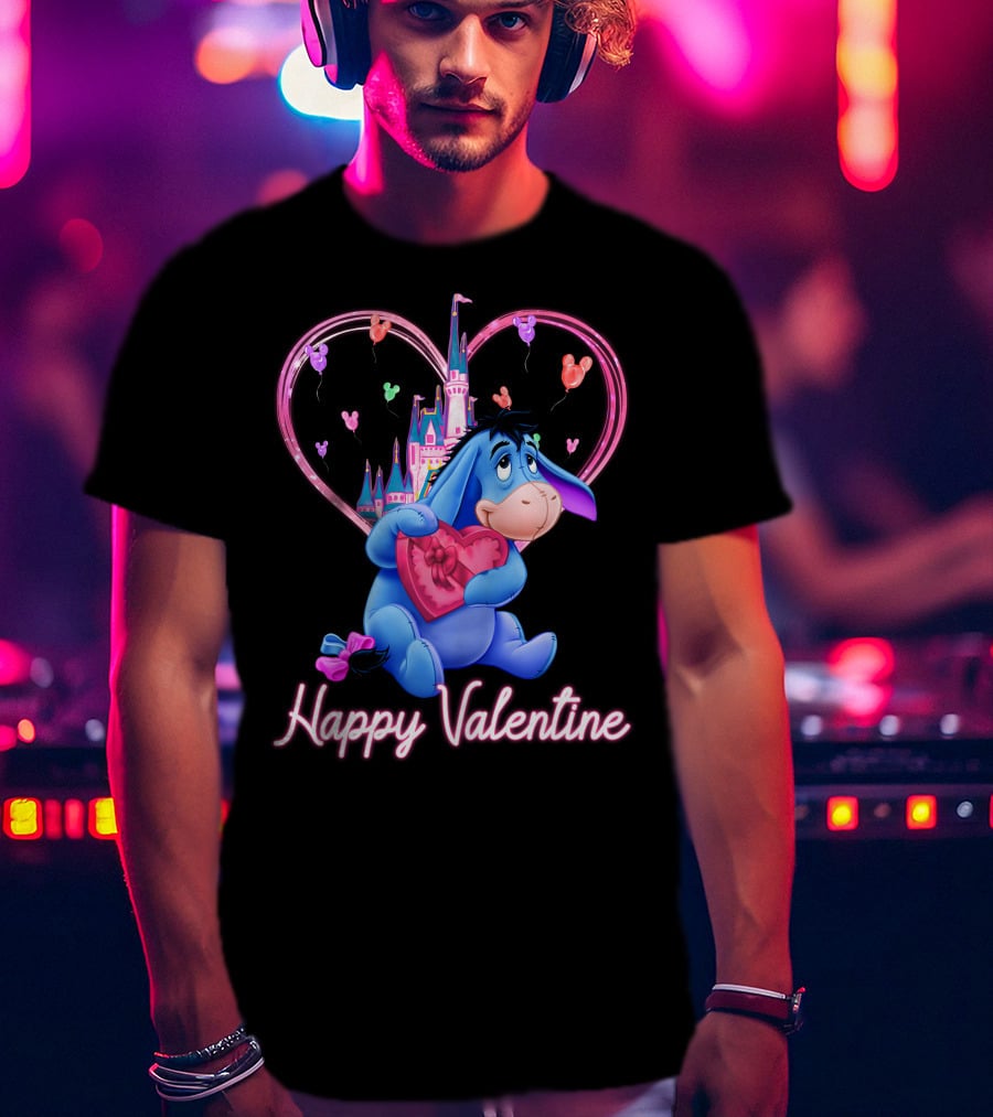 Eeyore Happy Valentine With Heart And Castle T-Shirt