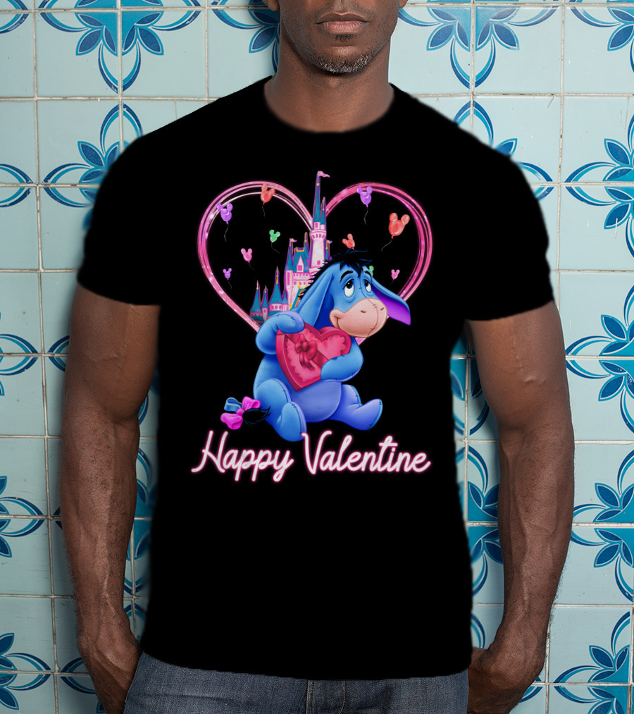 Eeyore Happy Valentine With Heart And Castle T-Shirt