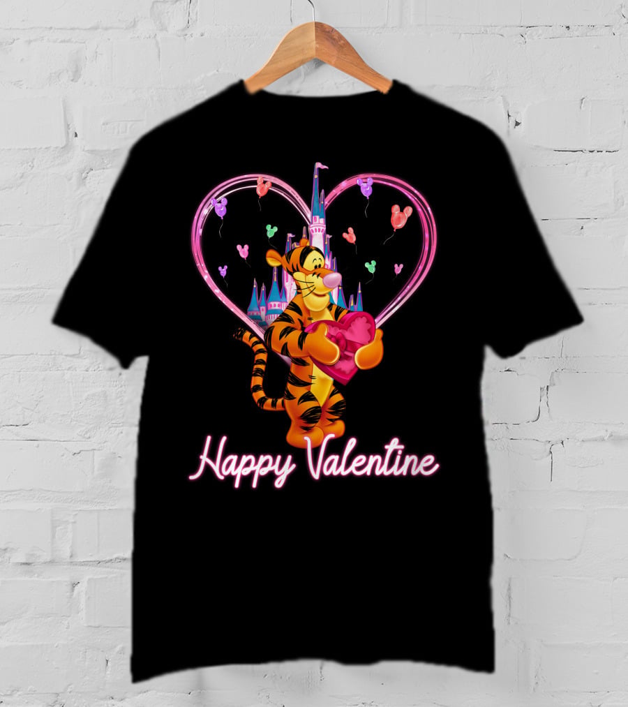 Tigger Happy Valentine Heart Castle Balloons T-Shirt