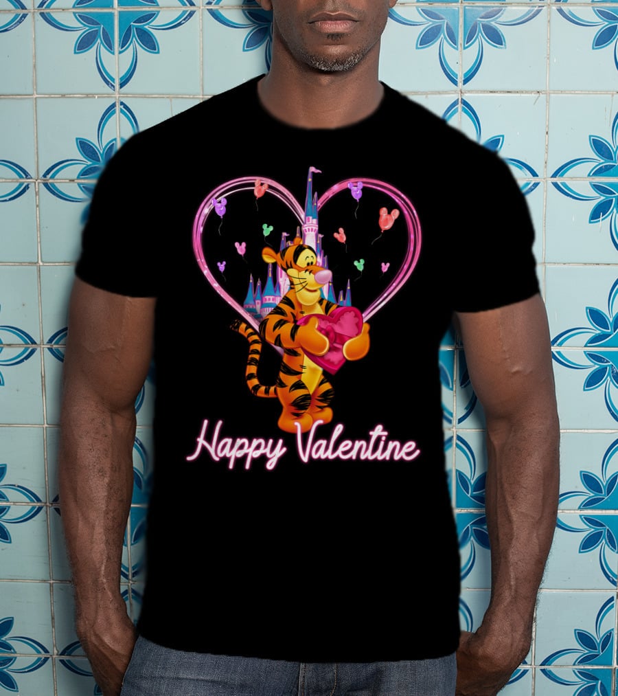 Tigger Happy Valentine Heart Castle Balloons T-Shirt