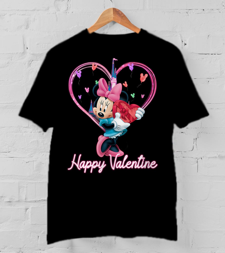 Happy Valentine Minnie Mouse Heart Balloons T-Shirt