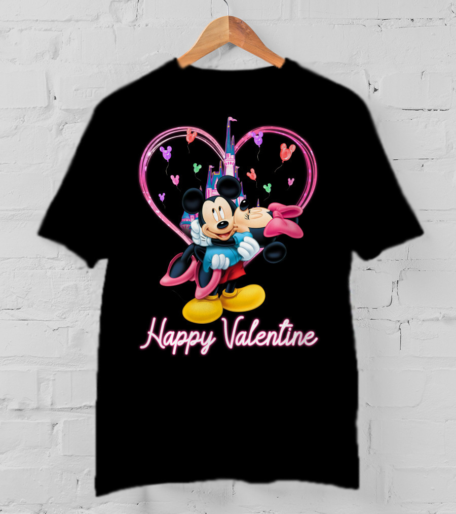 Mickey & Minnie Happy Valentine Heart And Castle Celebration T-Shirt