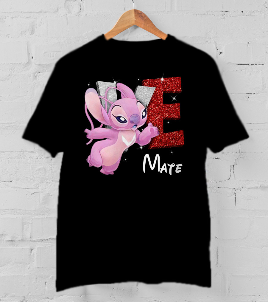 Angel And Stitch Inspired Mate Design With Glittery Love Elements T-Shirt