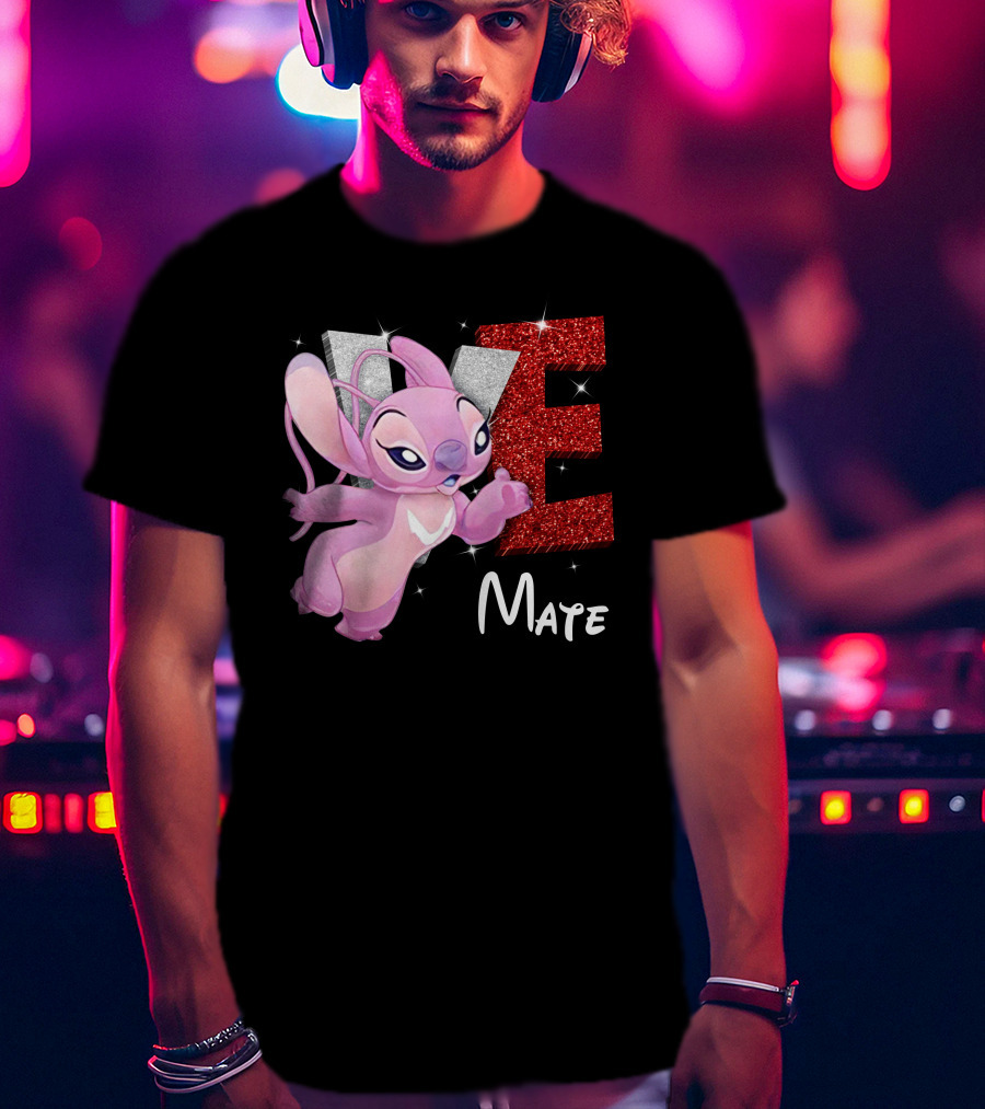Angel And Stitch Inspired Mate Design With Glittery Love Elements T-Shirt
