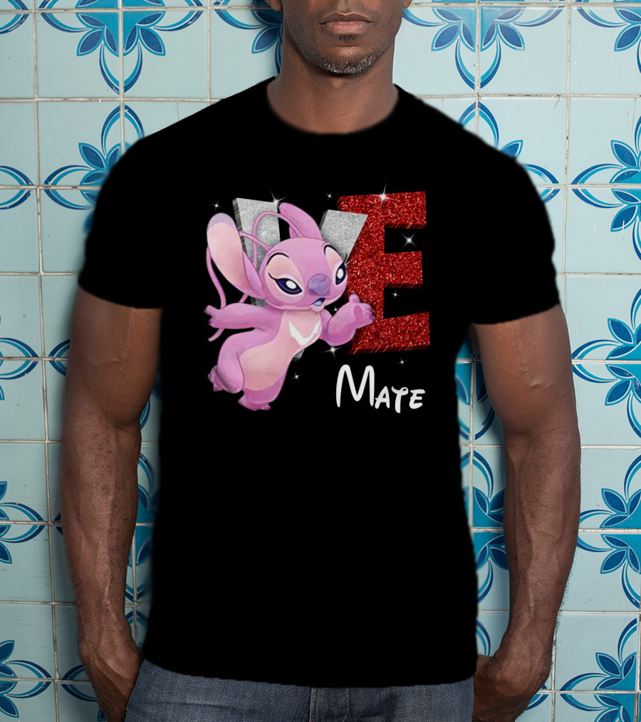 Angel And Stitch Inspired Mate Design With Glittery Love Elements T-Shirt