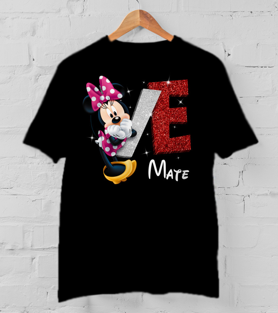 Minnie Mate Love Sparkle Bow And E Glitter T-Shirt