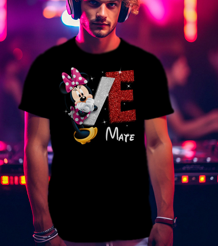 Minnie Mate Love Sparkle Bow And E Glitter T-Shirt