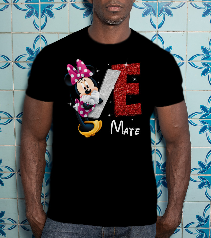 Minnie Mate Love Sparkle Bow And E Glitter T-Shirt