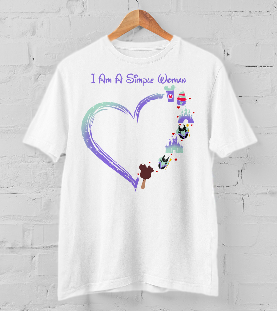 I Am A Simple Woman Heart With Maleficent Castle Ice Cream Cupcake Coffee T-Shirt