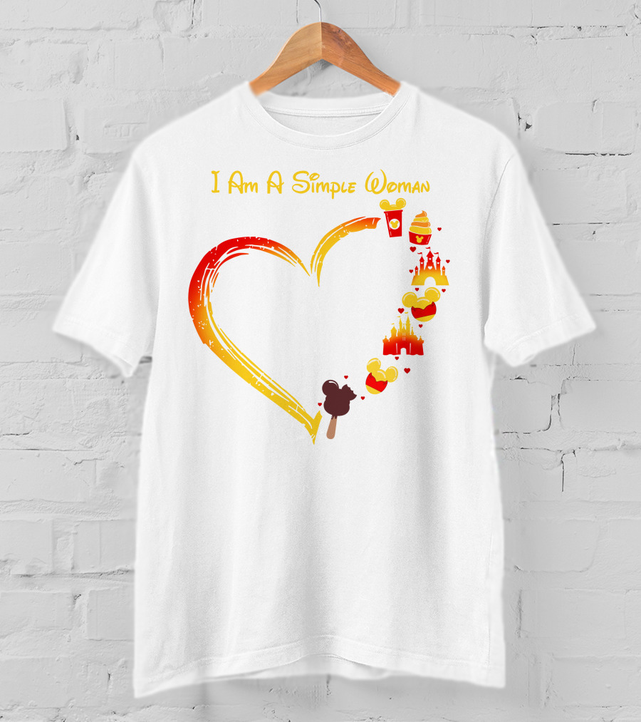I Am A Simple Woman Heart With Mickey Ears Ice Cream Popcorn Castle T-Shirt