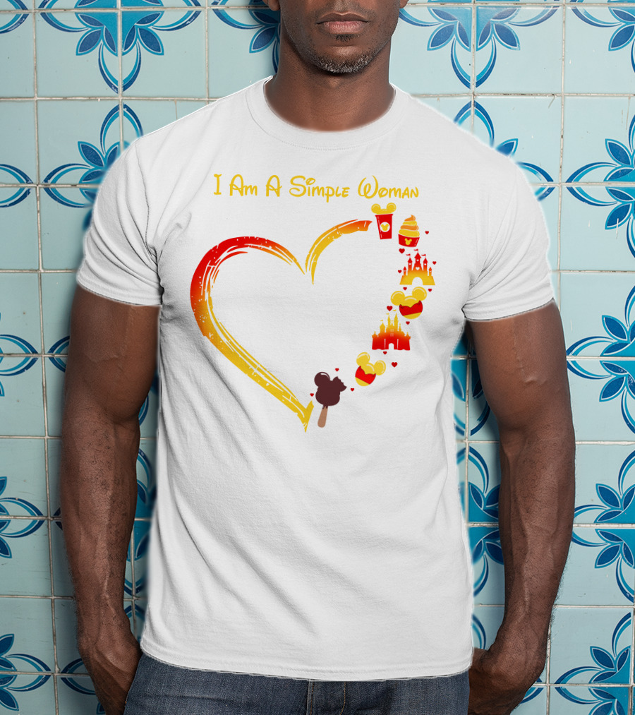 I Am A Simple Woman Heart With Mickey Ears Ice Cream Popcorn Castle T-Shirt