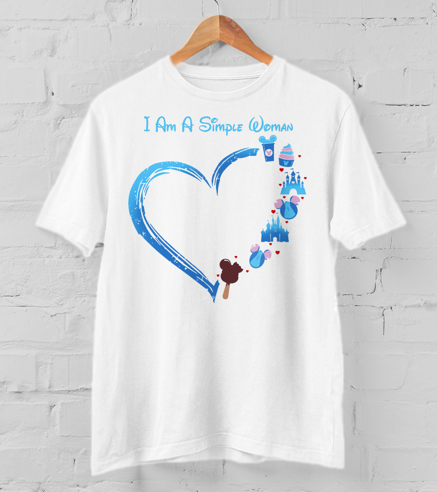I Am A Simple Woman Heartbeat Mickey Ice Cream Castle Ears T-Shirt