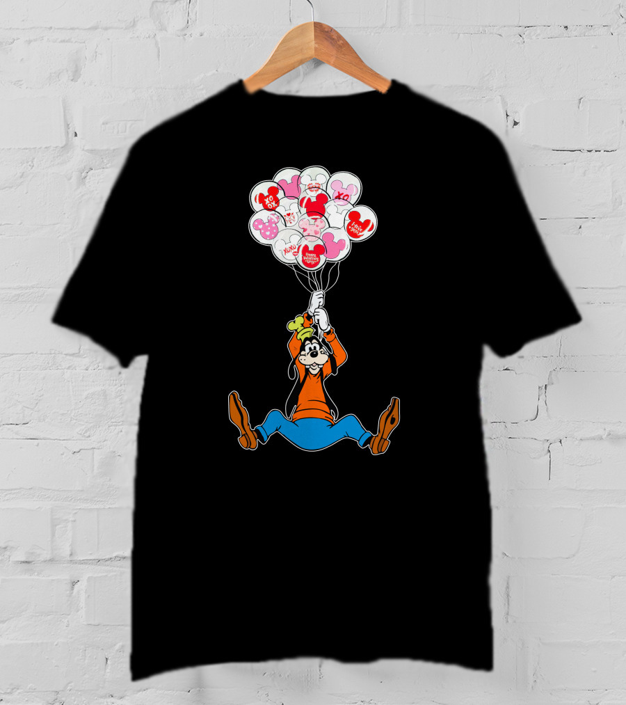 Goofy Balloons Mickey Love Valentine's Xo Hug Minnie Organic T-Shirt