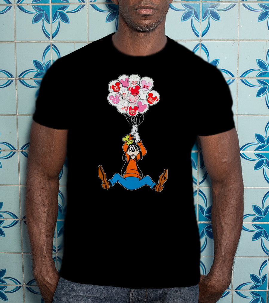 Goofy Balloons Mickey Love Valentine's Xo Hug Minnie Organic T-Shirt