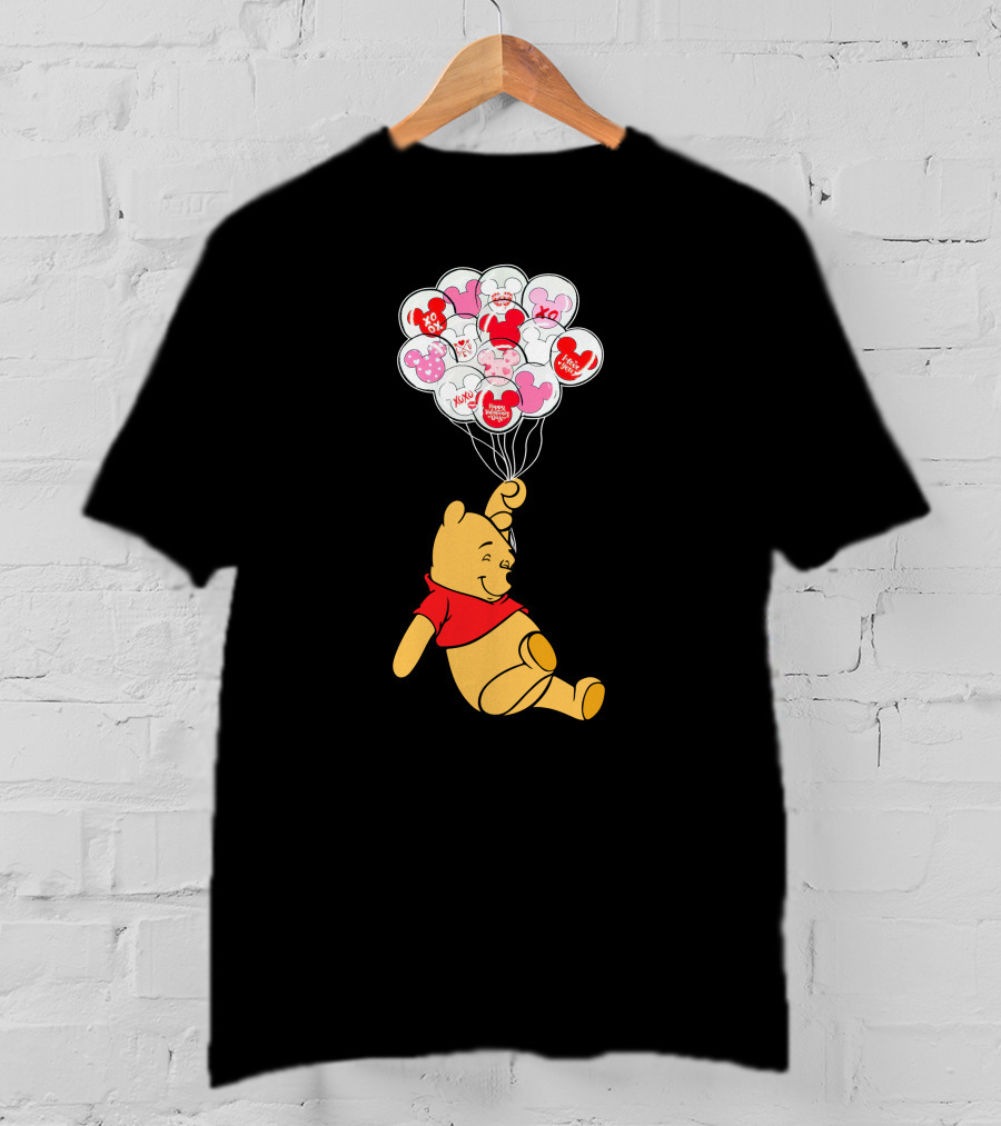 Winnie The Pooh Balloons With Mickey Ears And Sweet Messages T-Shirt