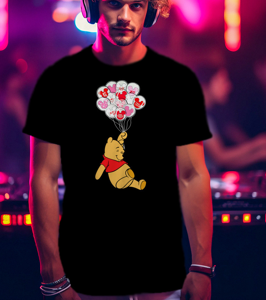 Winnie The Pooh Balloons With Mickey Ears And Sweet Messages T-Shirt