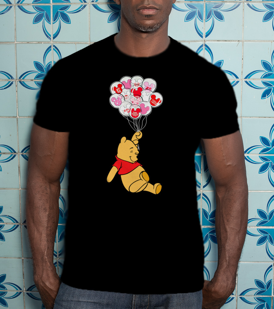 Winnie The Pooh Balloons With Mickey Ears And Sweet Messages T-Shirt