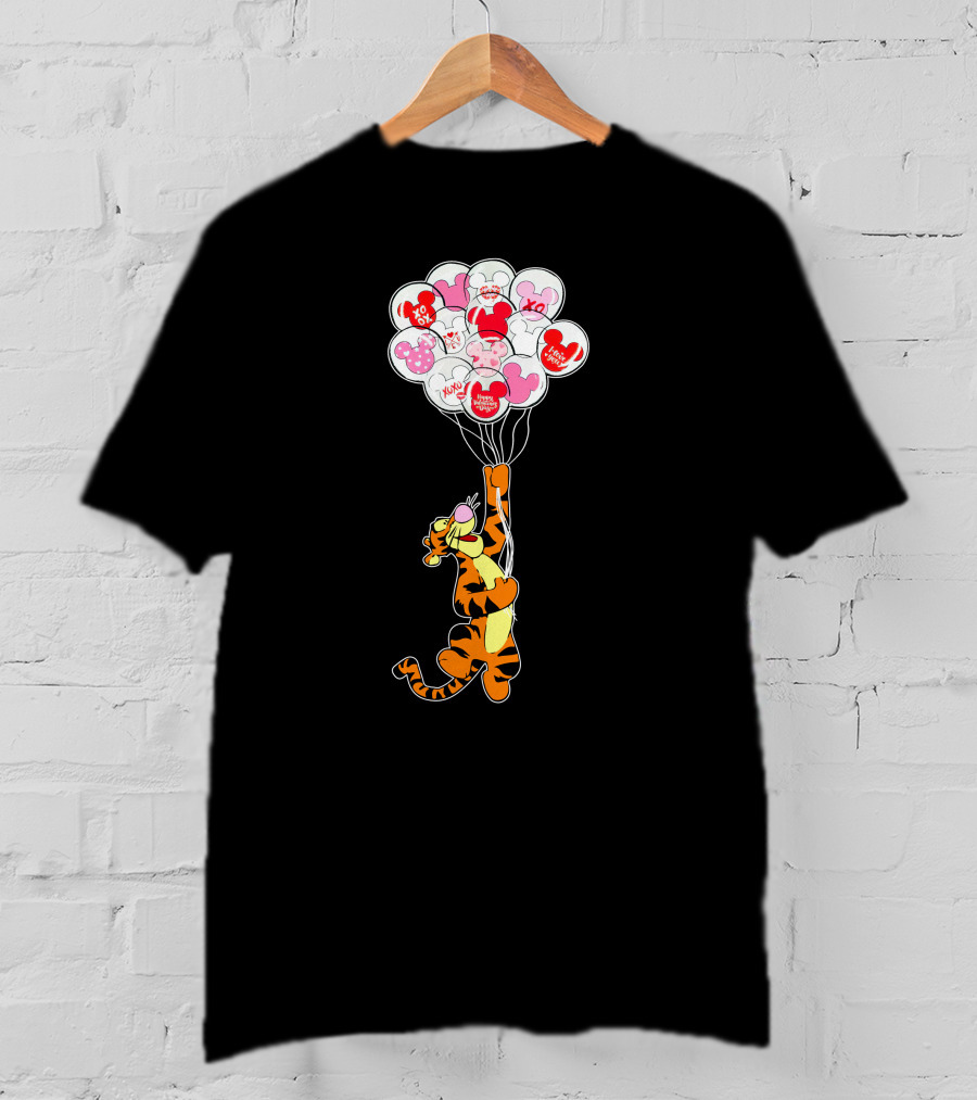 Tigger Flying With Mickey Balloons Valentine's Day Xo Hunny Disney T-Shirt