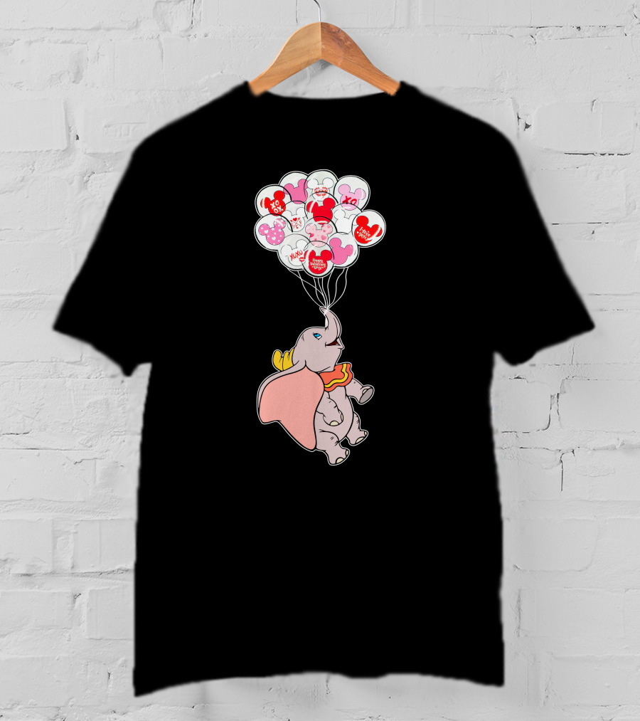 Dumbo Flying With Heart Balloons Featuring Valentine Xo And Mickey T-Shirt