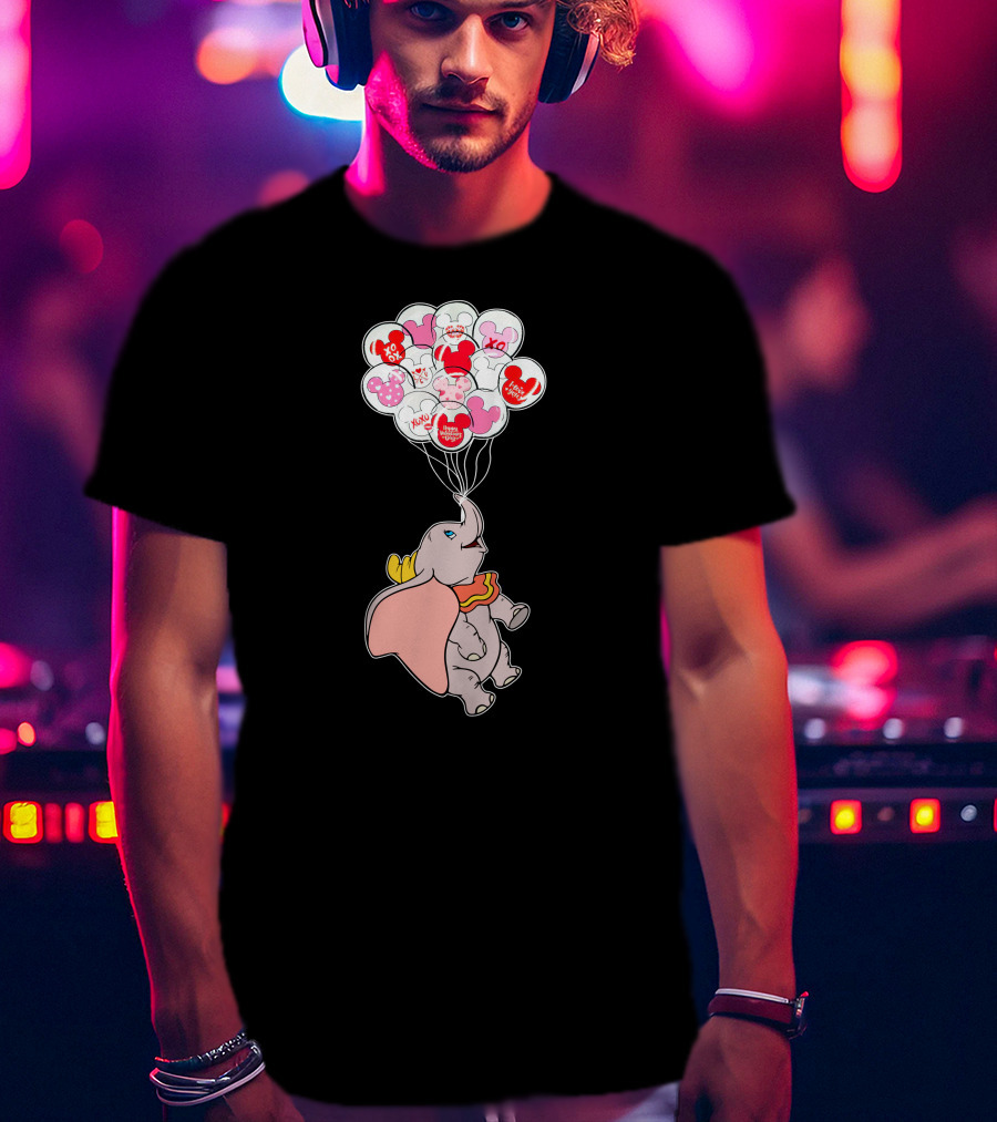 Dumbo Flying With Heart Balloons Featuring Valentine Xo And Mickey T-Shirt