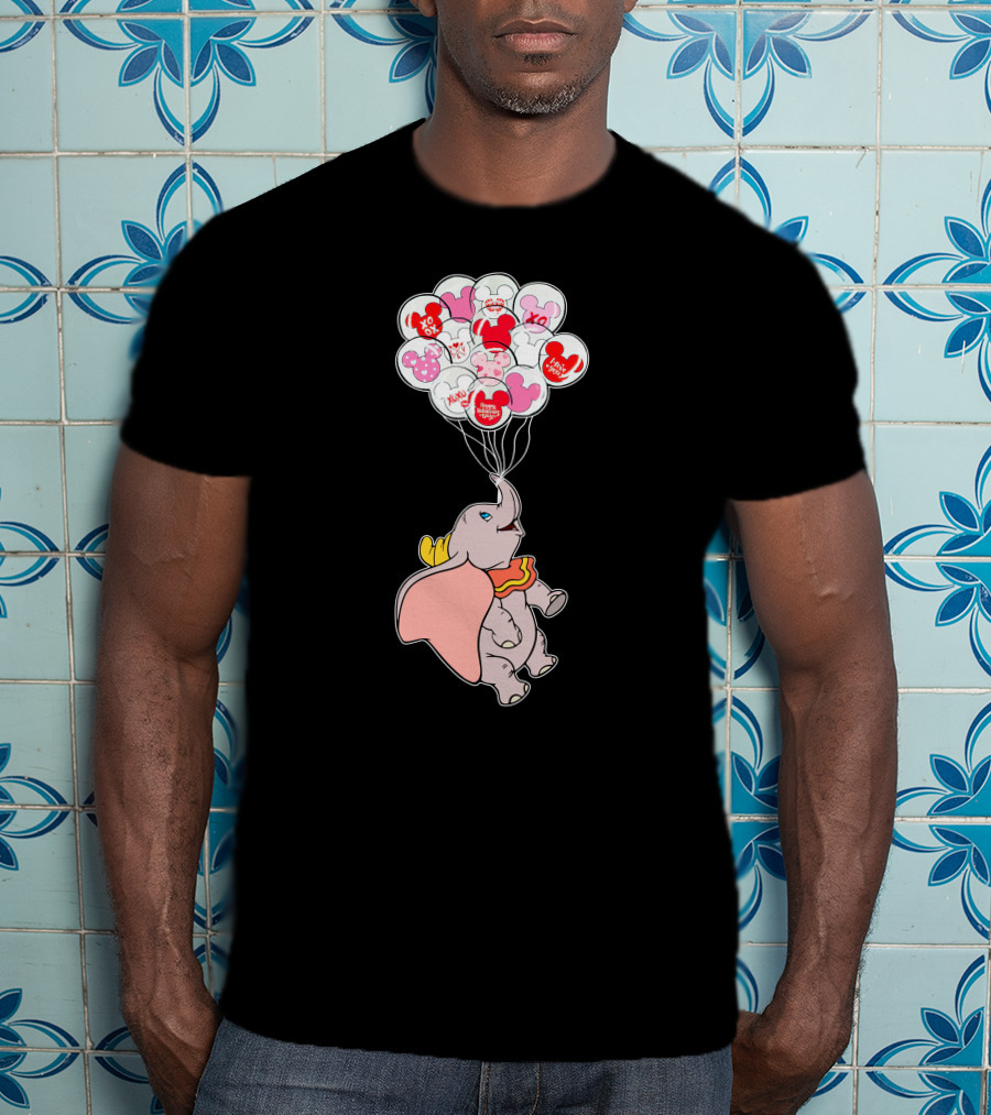 Dumbo Flying With Heart Balloons Featuring Valentine Xo And Mickey T-Shirt