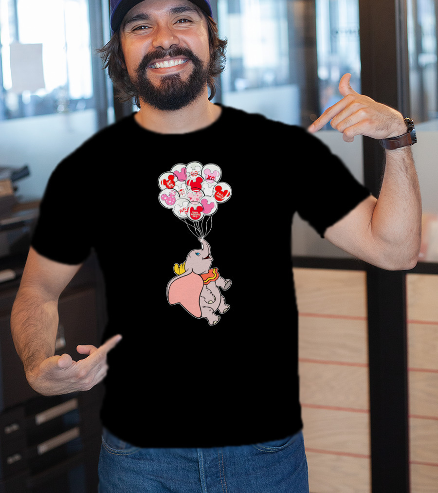 Dumbo Flying With Heart Balloons Featuring Valentine Xo And Mickey T-Shirt