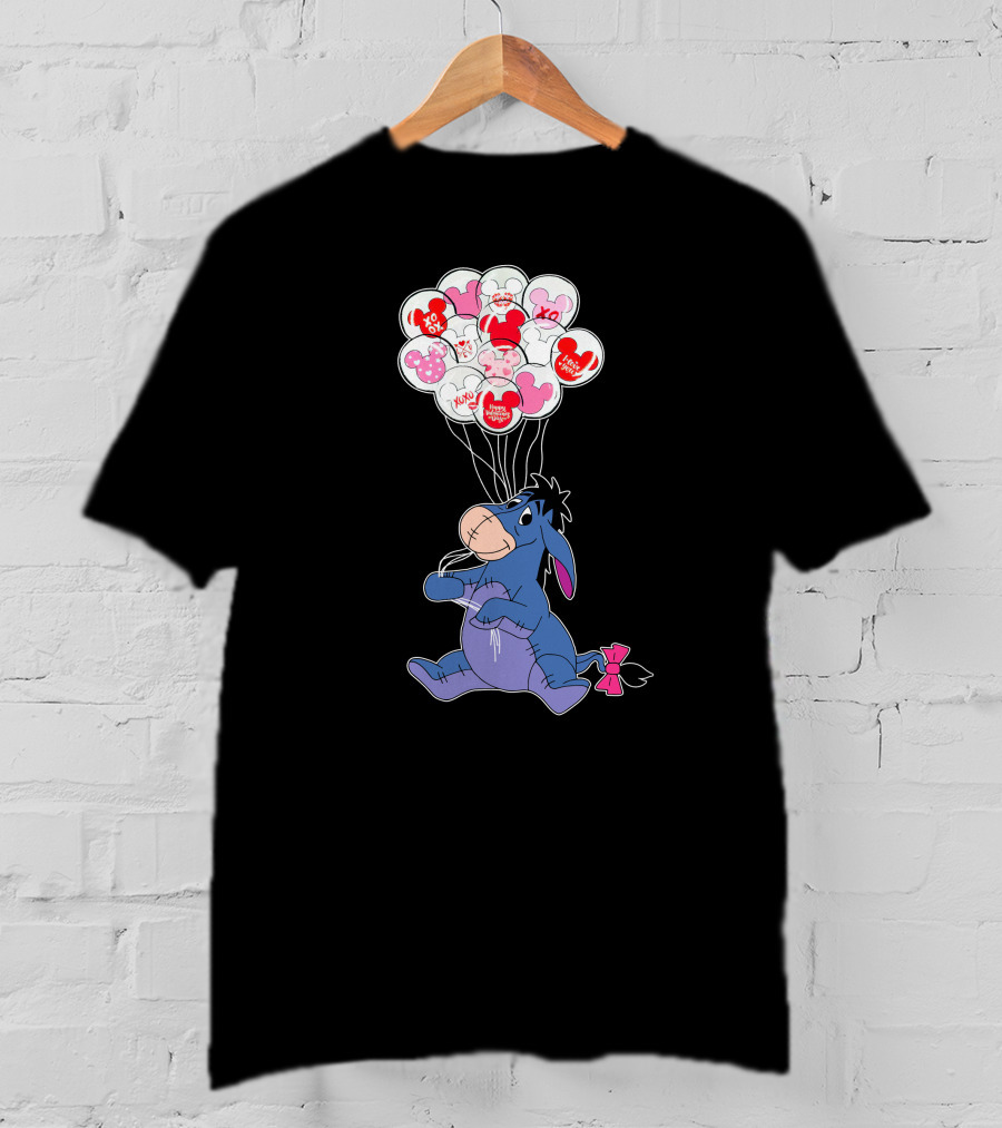 Eeyore Holding Valentine's Day Mickey Balloons T-Shirt
