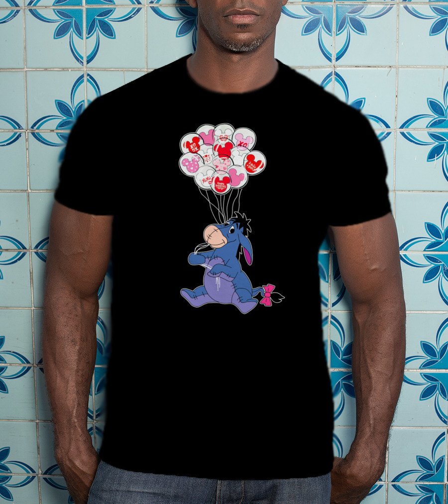 Eeyore Holding Valentine's Day Mickey Balloons T-Shirt
