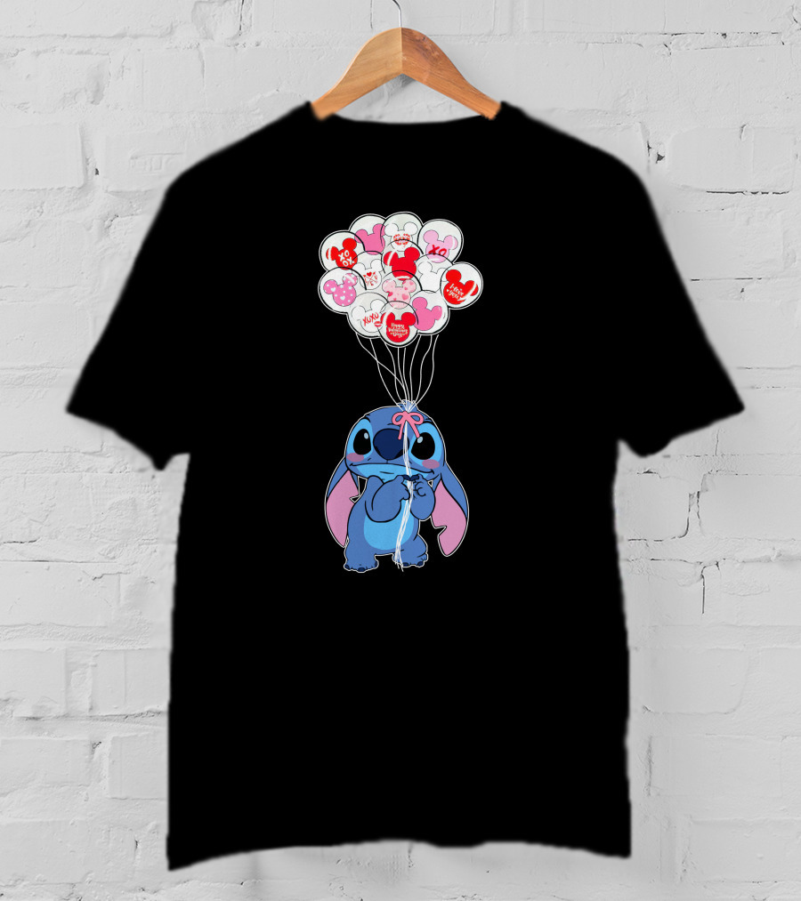 Stitch And Mickey Balloons Valentine's Xo Love T-Shirt
