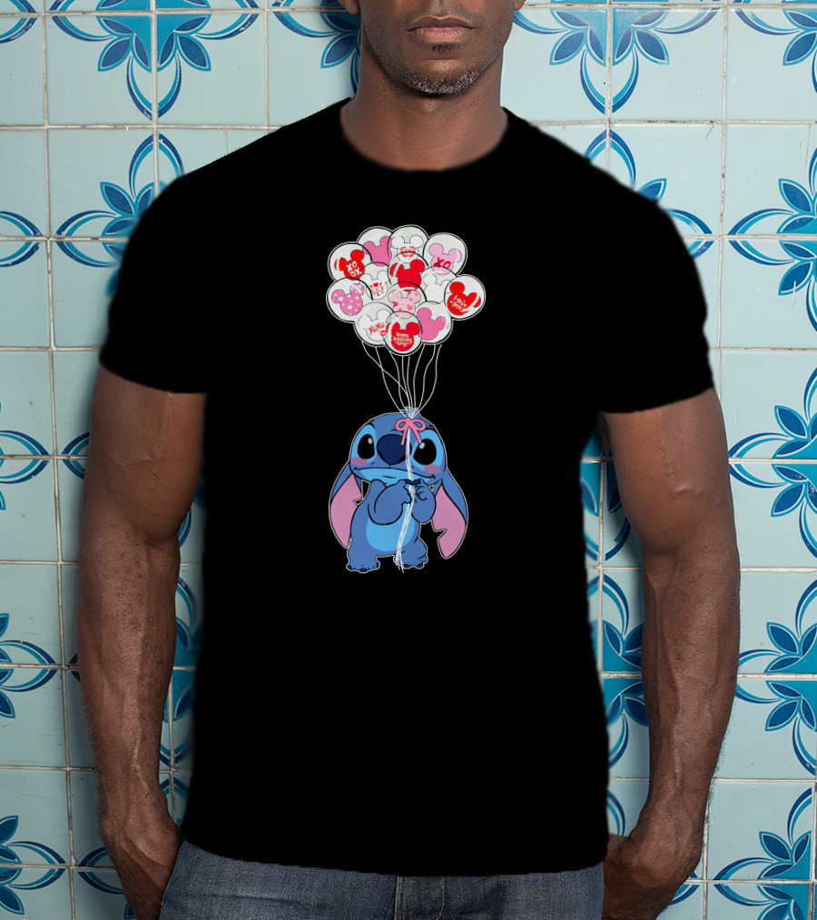 Stitch And Mickey Balloons Valentine's Xo Love T-Shirt
