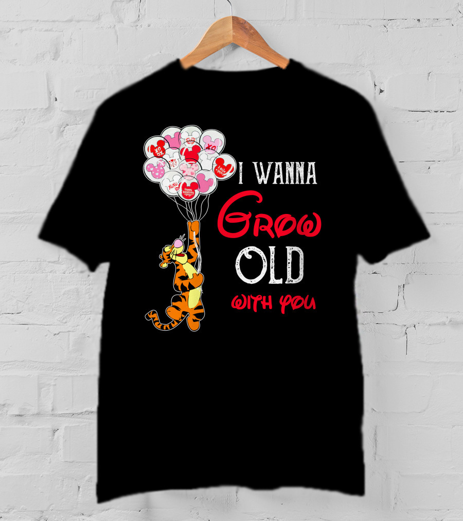 I Wanna Grow Old With You Tigger Balloons Hearts Xo T-Shirt