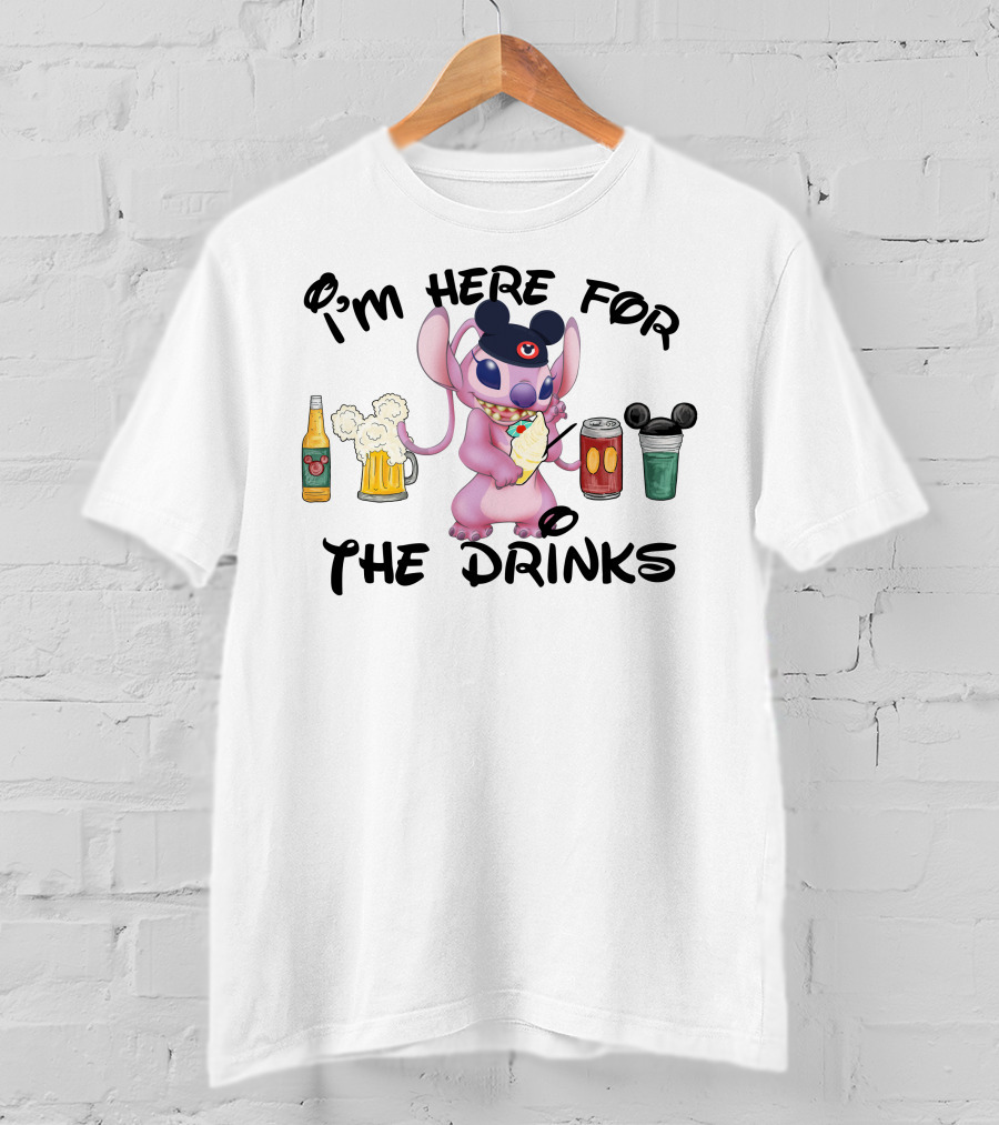 I'm Here For The Drinks Stitch Mickey Ears T-Shirt