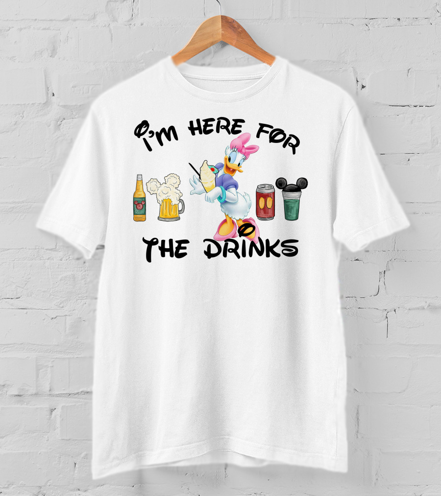 I'm Here For The Drinks Daisy Duck Beverages And Mickey Ears T-Shirt