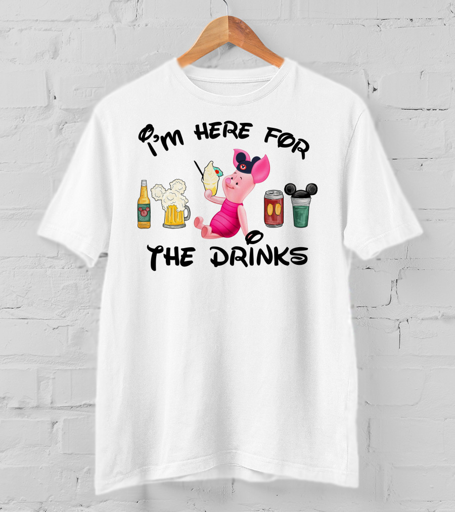 I'm Here For The Drinks Piglet Ice Cream Mickey Ears T-Shirt