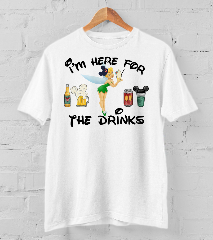 I'm Here For The Drinks Tinkerbell Beer Mouse Ears T-Shirt