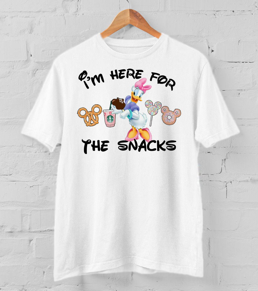I'm Here For The Snacks Daisy Starbucks Pretzel Lollipops Donut T-Shirt