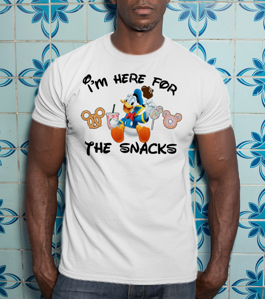 I'm Here For The Snacks Donald Duck Mickey Mouse Pretzel Lollipop Ice Cream Drink T-Shirt