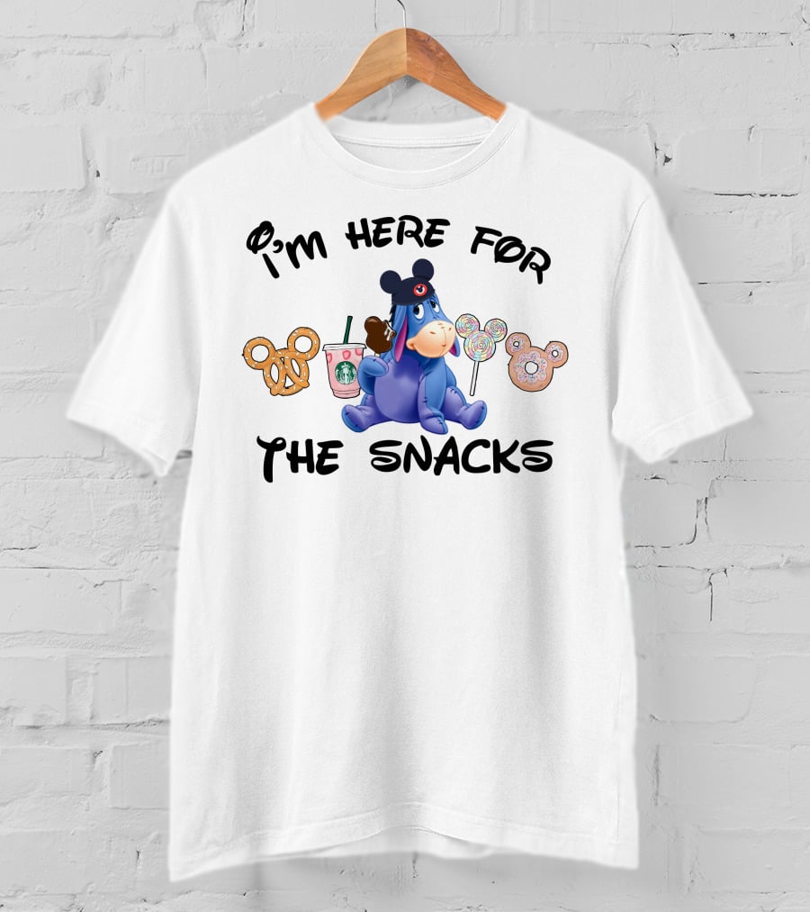I'm Here For The Snacks Eeyore Pretzel Starbucks Mickey Lollipop Donut T-Shirt