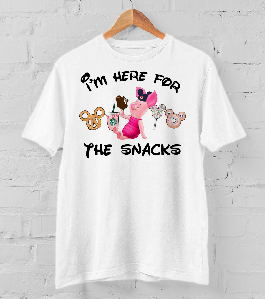 I'm Here For The Snacks Piglet Pretzel Chocolate Mickey Ears T-Shirt