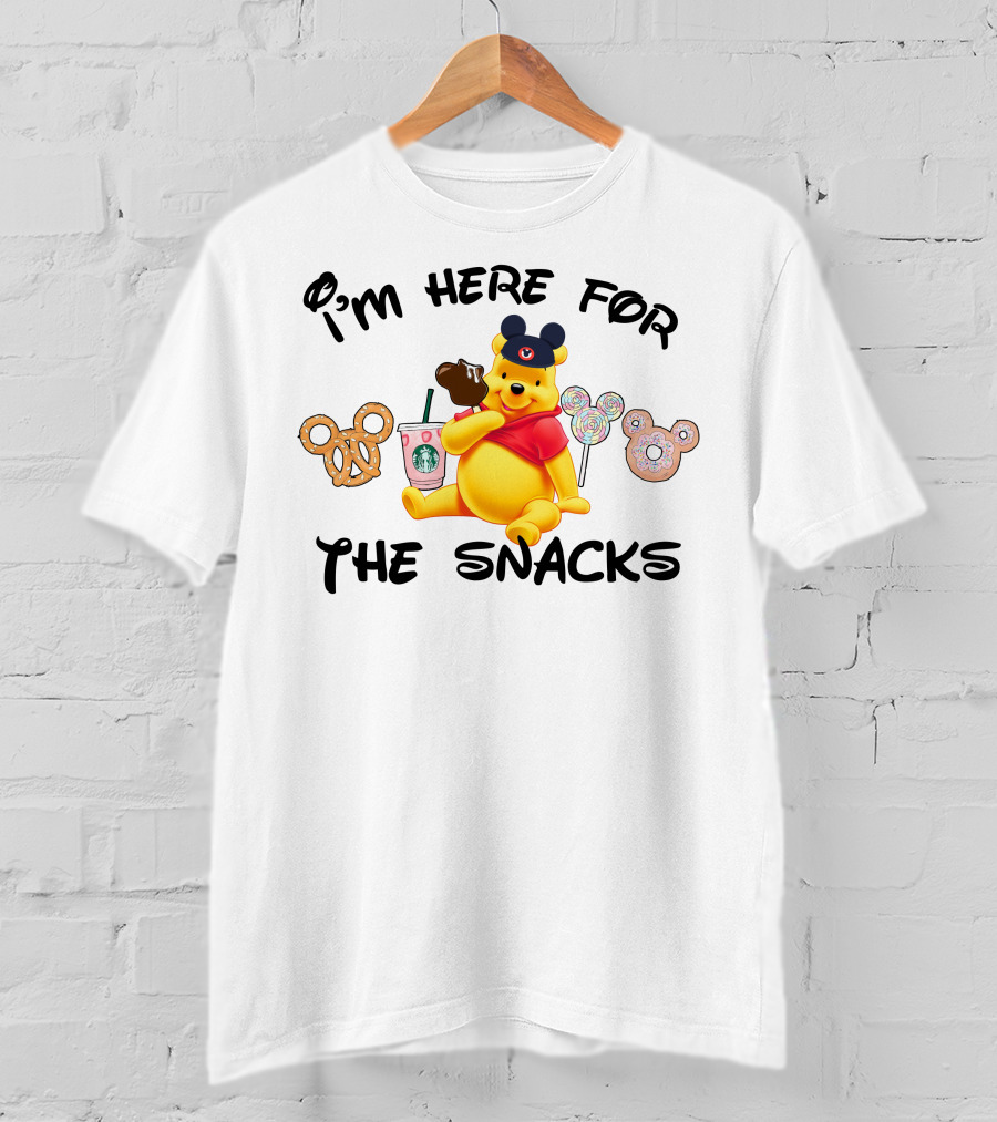 I'm Here For The Snacks Pooh Pretzel Mickey Mouse Ice Cream Donut Lollipops Starbucks Coffee T-Shirt