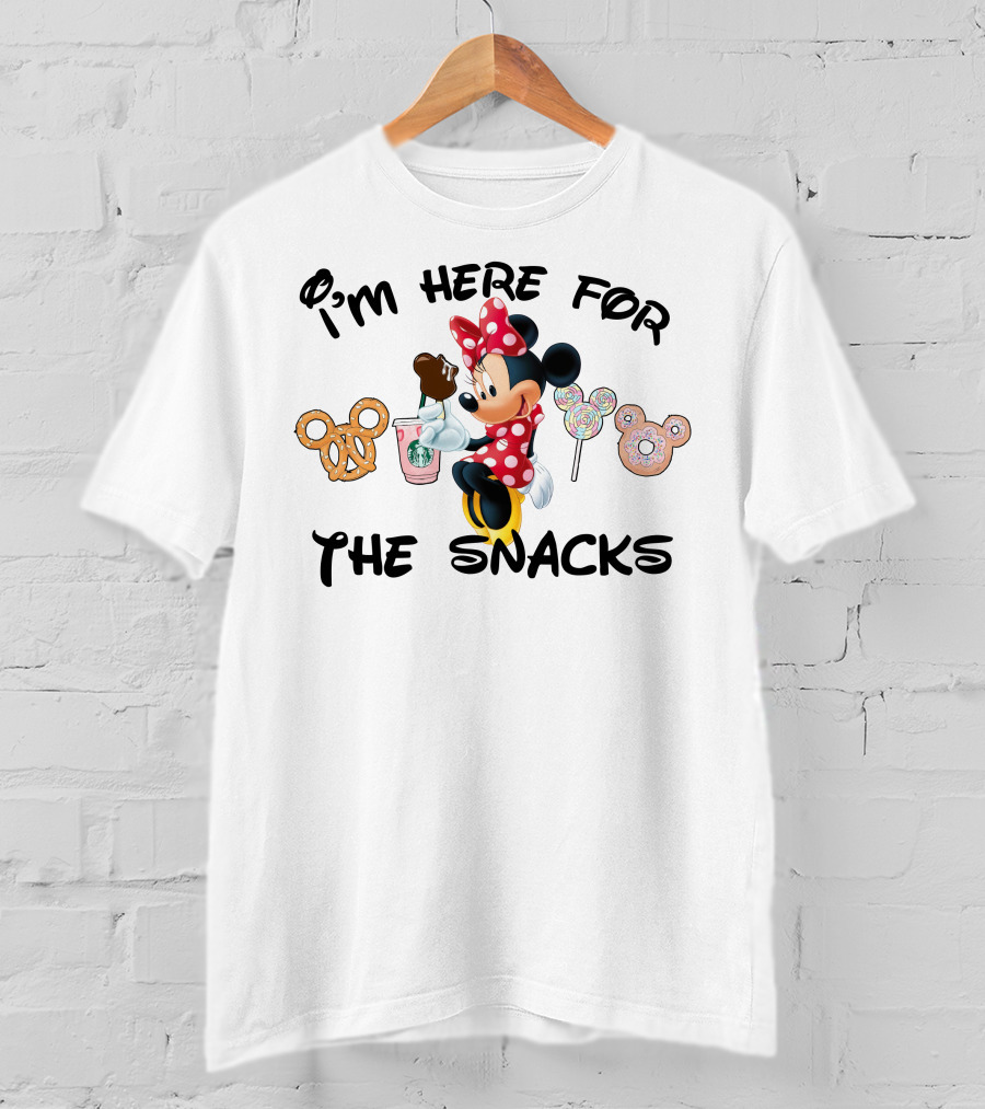 I'm Here For The Snacks Minnie Mouse Pretzel Donut Lollipop Starbucks T-Shirt