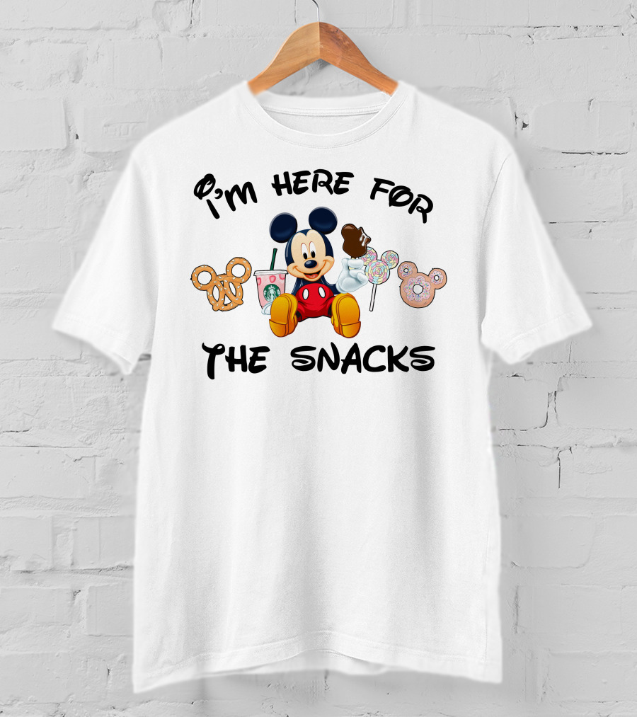 I'm Here For The Snacks Mickey Mouse Pretzel Donut Candy Starbucks T-Shirt