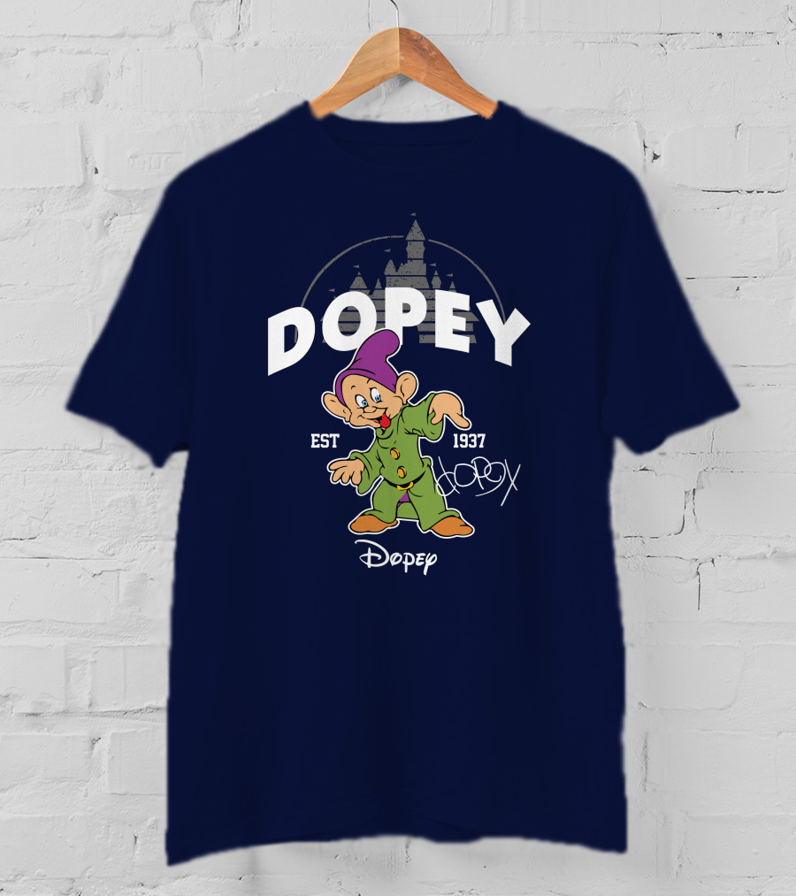 Dopey Est 1937 Castle Background Disney Character T-Shirt