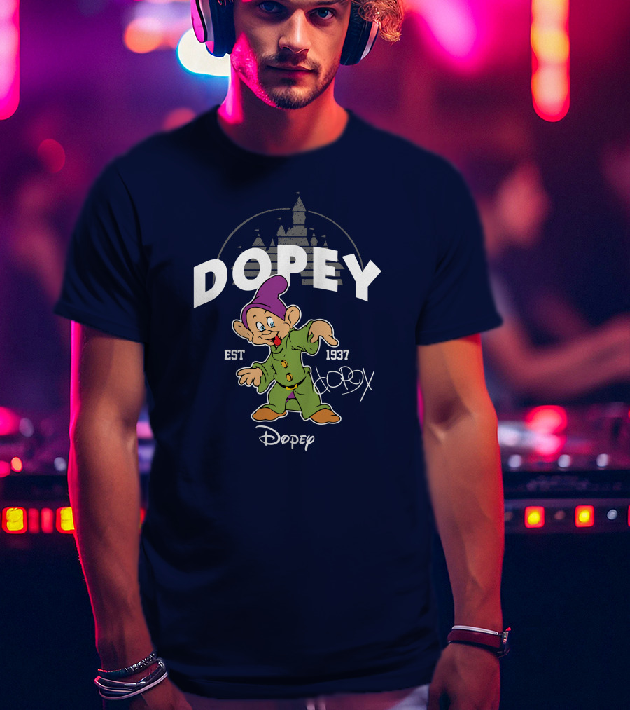 Dopey Est 1937 Castle Background Disney Character T-Shirt