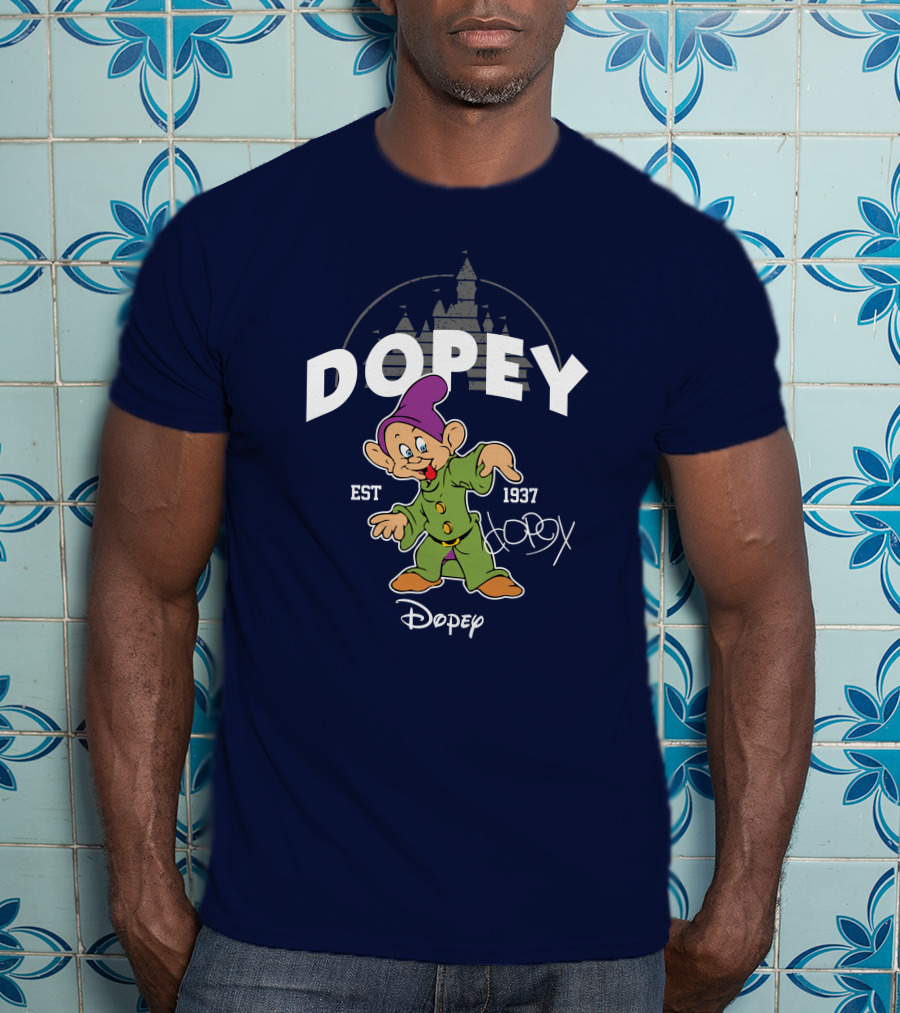 Dopey Est 1937 Castle Background Disney Character T-Shirt