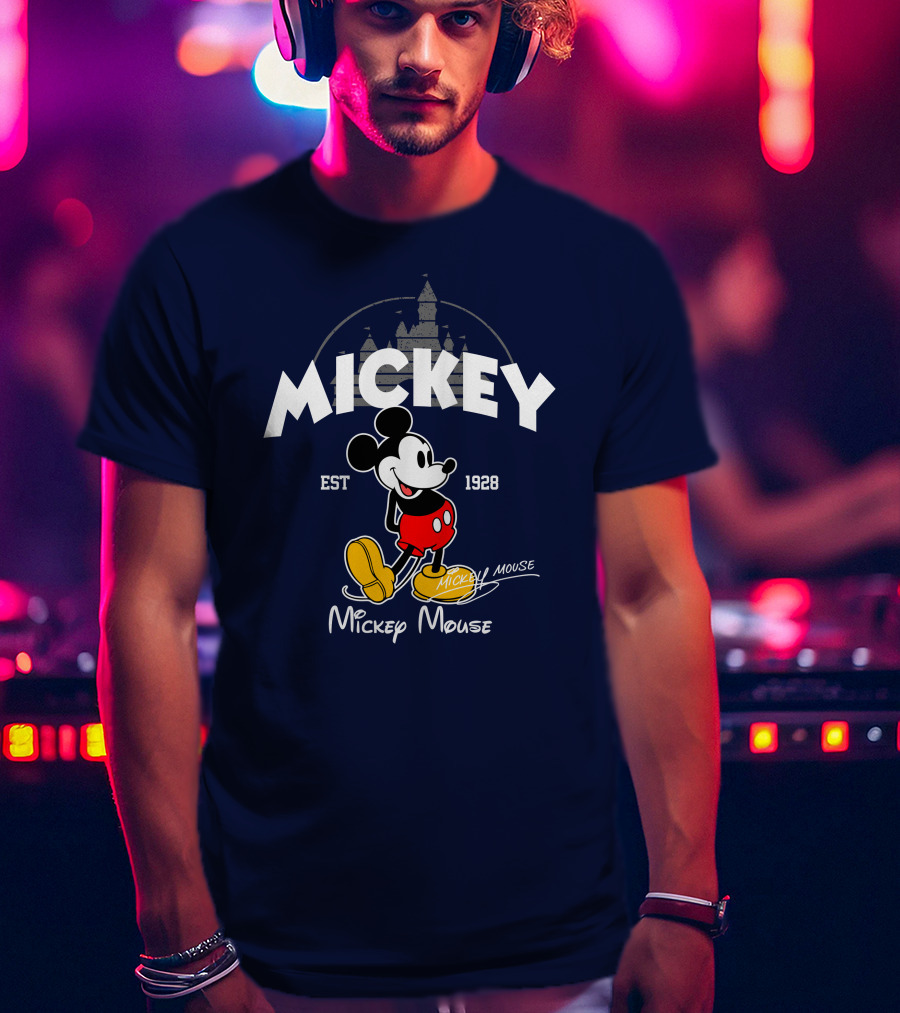 Mickey Mouse Est 1928 Castle Backdrop T-Shirt