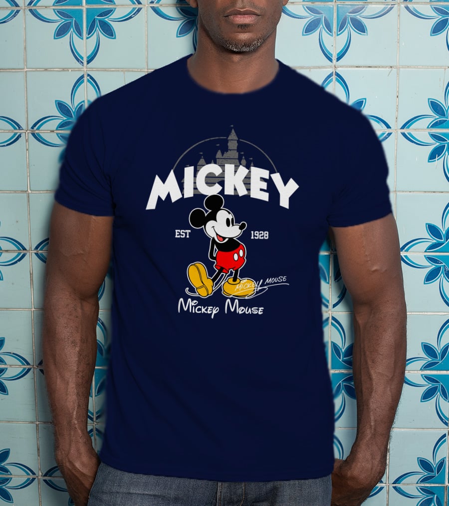 Mickey Mouse Est 1928 Castle Backdrop T-Shirt
