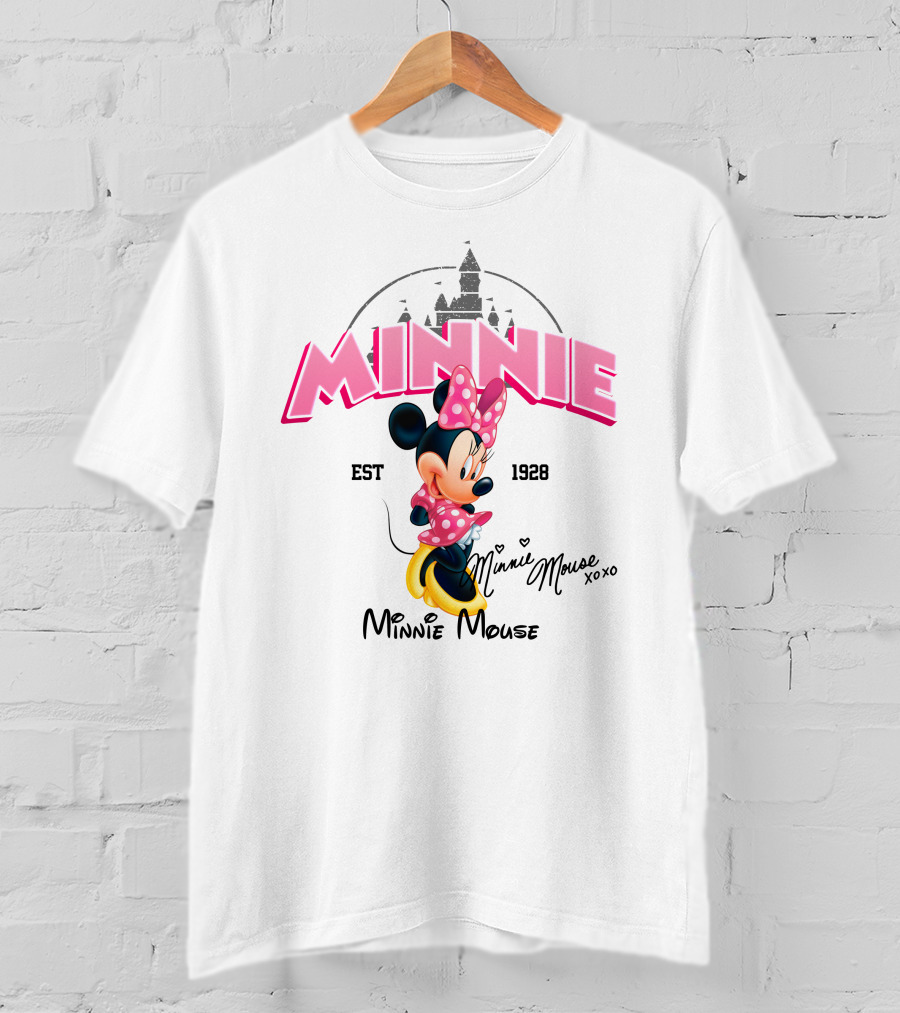 Minnie Mouse Est 1928 Disney Castle Background Xoxo T-Shirt